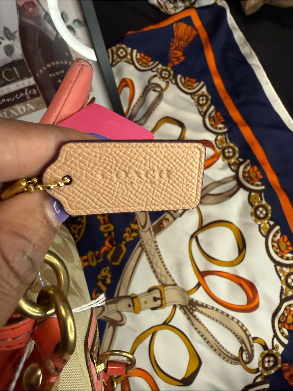 Coach Bonnie Signature Canvas Shoulder Bag Coral Pink Leather Trim